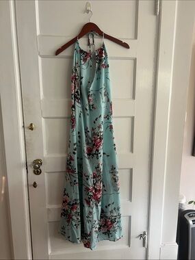 Mint Floral Halter Maxi Dress